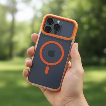 Obal FRAME CLEAR HYBRID MAG COVER MagSafe Apple iPhone 17 Pro oranžový