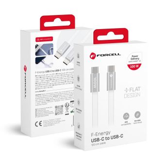 Forcell F-Energy Cafule Flat CCFN23, USB-C/USB-C, QC4.0 PD 5A 100W, 1.2m, biely
