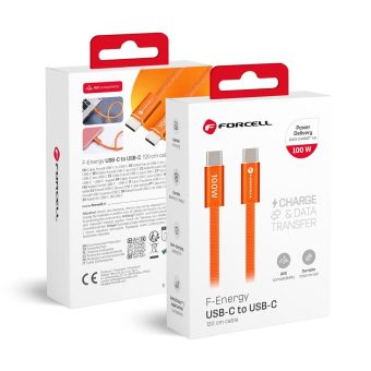 Forcell F-Energy Cafule Flat CCFN23, USB-C/USB-C, QC4.0 PD 5A 100W, 1.2m, oranžový