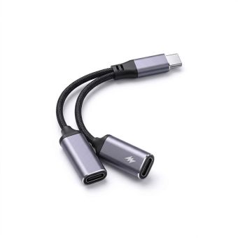 Blue Star audio DAC adaptér/redukcia AUX 2in1 USB-C(M) na USB-C(F)/USB-C(F), 25W, čierny