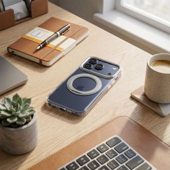 Obal Frame Circle Stand MagSafe Apple iPhone 15 Pro transparentný