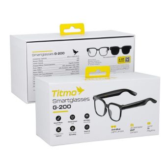 Smart AI glasses with music and recording, transparent glass, TITMO G-200, black