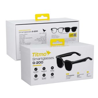 Smart AI glasses with music and recording, black glass, TITMO G-200, black