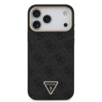 Obal Guess PU Leather 4G Strass Triangle Logo Gold Frame MagSafe Apple iPhone 18 Pro Max GUHMP18XP4GTDGMK čierny