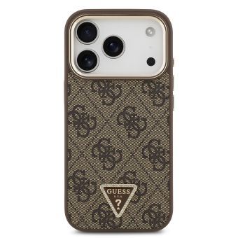 Obal Guess PU Leather 4G Strass Triangle Logo Gold Frame MagSafe Apple iPhone 18 Pro GUHMP18LP4GTDGMW hnedý