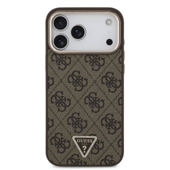 Obal Guess PU Leather 4G Strass Triangle Logo Gold Frame MagSafe Apple iPhone 18 Pro Max GUHMP18XP4GTDGMW hnedý