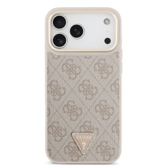 Obal Guess PU Leather 4G Strass Triangle Logo Gold Frame MagSafe Apple iPhone 18 Pro Max GUHMP18XP4GTDGMP ružový