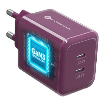 Nabíjačka Forcell F-Energy GaN III (2xUSB-C) PD;QC 4.0 60W  Plus USB-C kábel - cherry