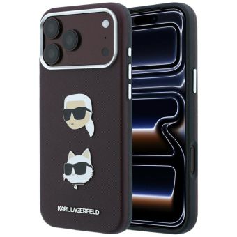 Originál Karl Lagerfeld SaffianoKarl & Choupette Heads Pins & Logo iPhone 17 Pro/18 Pro burgundy
