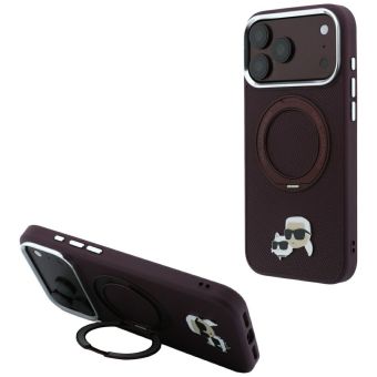 Originál Karl Lagerfeld Ring Stand 360 Karl & Choupette Heads Pin MagSafe iPhone 17 Pro/18 Pro burgundy