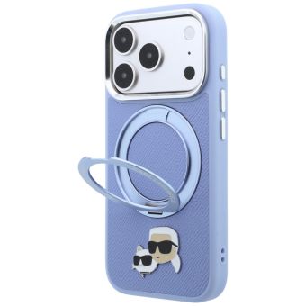 Karl Lagerfeld Ring Stand 360 Karl & Choupette Heads Pin MagSafe case for Iphone 17 Pro Max/18 Pro Max blue