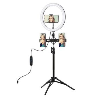 Puluz PKT3099B, Ring lampa so statívom a držiakom na 3 telefóny, čierna
