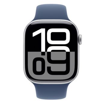 Apple Watch Series 10 GPS 46mm Silver Aluminium Case with Denim Sport Band - M/L