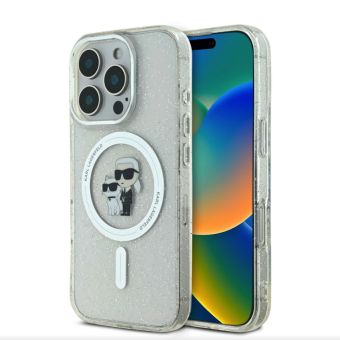 Obal Karl Lagerfeld IML Glitter Karl and Choupette MagSafe Apple iPhone 16 Pro KLHMP16LHGKCNOT Transparent