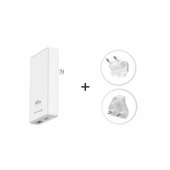 SWISSTEN Univerzálny Adaptér GaN 45W ,USB-C,USB-A , výmenná vidlica (US, EU, UK), biely