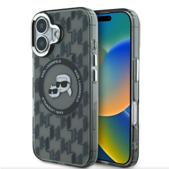 Obal Karl Lagerfeld IML Monogram K&CH Heads MagSafe Apple iPhone 16 KLHMP16SHMCKMHK Black