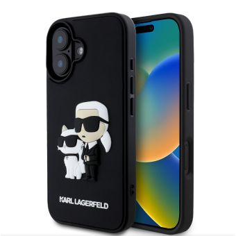 Obal Karl Lagerfeld 3D Rubber Karl and Choupette Apple iPhone 16 KLHCP16S3DRKCNK Black