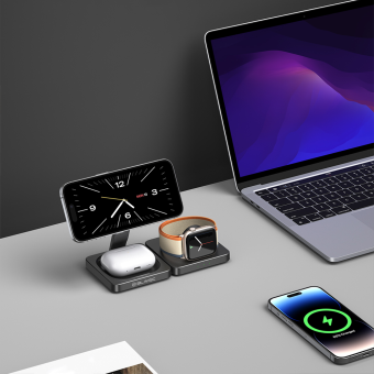 Blavec BQI-02, bezdrôtová nabíjačka, Qi15W, Magsafe 3v1, čierna