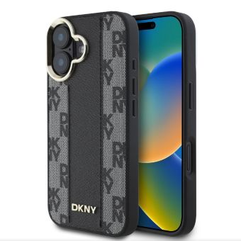 Obal DKNY PU Leather Checkered Pattern Magsafe Apple iPhone 16 DKHMP16SPCPVSLK Black