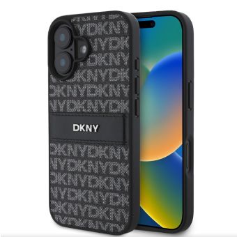 Obal DKNY PU Leather Repeat Pattern Tonal Stripe Apple iPhone 16 DKHCP16SPRTHSLK Black