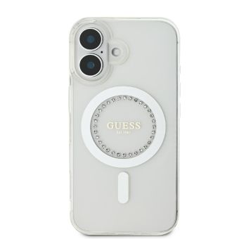 Guess IML Rhinestones Ring MagSafe Apple iPhone 16 GUHMP16SPFTDTEH White