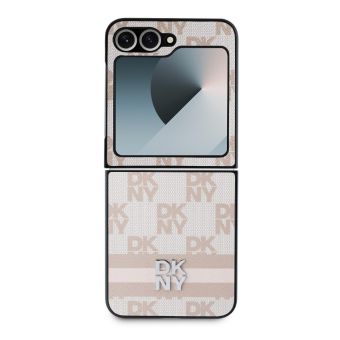 DKNY PU Leather Checkered Pattern and Stripe Zadní Kryt pro Samsung Galaxy Z Flip 6/7 FE Pink