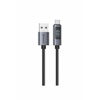 Swissten LCD kábel, USB-A/USB-C 60W, 3A, 1.5m, čierny