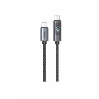 Swissten LCD kábel, USB-C/USB-C 60W, 3A, 1.5m, čierny