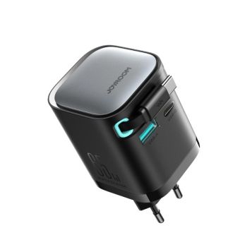 Joyroom GaN JR-TCL02, 65W USB-A/USB-C, vstavaný kábel USB-C, čierna