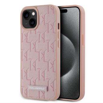 Obal Karl Lagerfeld PU Leather Monogram Metal Logo Magsafe Apple iPhone 15 KLHMP15SPKHPORPP Pink