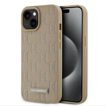 Obal Karl Lagerfeld PU Leather Monogram Metal Logo Magsafe Apple iPhone 14 KLHMP14SPKHPORPE Beige