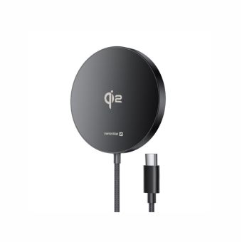 SWISSTEN MagPuck Qi2, bezdrôtová nabíjačka, 15W, 1.5m (MagSafe kompatibilná), čierna