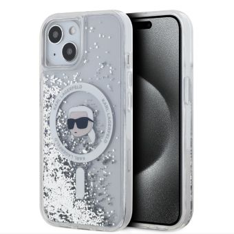 Obal Karl Lagerfeld Liquid Glitter Karl Head Magsafe Apple iPhone 15 KLHMP15SLGKISGH Transparent