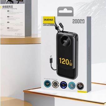 Dudao K13 10000 mAh, 22.5W (USB-C/Lightning) LED displej, čierna