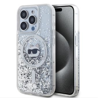 Obal Karl Lagerfeld Liquid Glitter Choupette Head MagSafe Apple iPhone 15 Pro KLHMP15LLGCHSGH Transparent