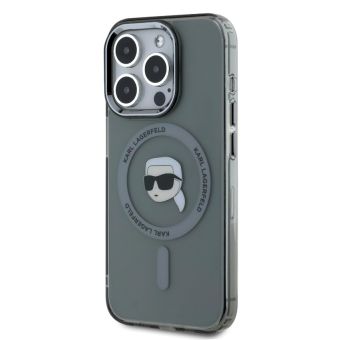Obal Karl Lagerfeld IML Karl Head Metal Frame MagSafe Apple iPhone 15 Pro KLHMP15LHLSKIK Black