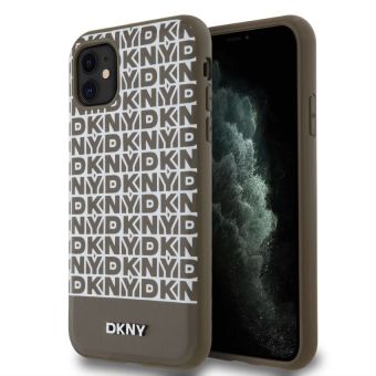 DKNY PU Leather Repeat Pattern Bottom Stripe MagSafe Apple iPhone 11 DKHMN61PSOSPW Brown