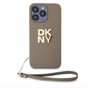 Obal DKNY PU Leather Stack Logo Wrist Strap Apple iPhone 15 Pro Max DKHCP15XPBSWSE Beige