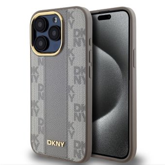 Obal DKNY PU Leather Checkered Pattern Magsafe Apple iPhone 15 Pro DKHMP15LPCPVSLE Beige