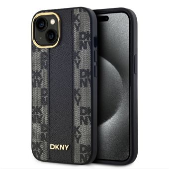 Obal DKNY PU Leather Checkered Pattern Magsafe Apple iPhone 15 DKHMP15SPCPVSLK Black
