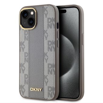 Obal DKNY PU Leather Checkered Pattern Magsafe Apple iPhone 15 DKHMP15SPCPVSLE Beige