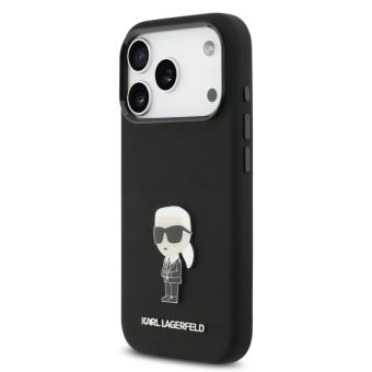 Obal Karl Lagerfeld Liquid Silicone Metal Ikonik Apple iPhone 17 Pro KLHCP17LSMHKNPK čierny