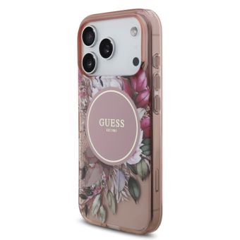 Obal Guess IML Flowers Strap MagSafe Apple iPhone 17 Pro GUHMP17LHFWBRCESP ružový