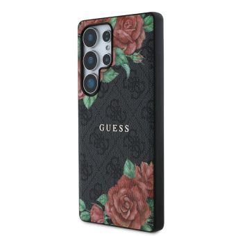 Obal Guess PU Leather 4G Flowers Print Metal Classic Logo MagSafe Samsung Galaxy S25 Ultra 5G S938 GUHMS25LP4ROPEMCK čierny