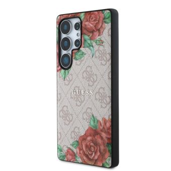 Obal Guess PU Leather 4G Flowers Print Metal Classic Logo MagSafe Samsung Galaxy S25 Ultra 5G S938 GUHMS25LP4ROPEMCP ružový