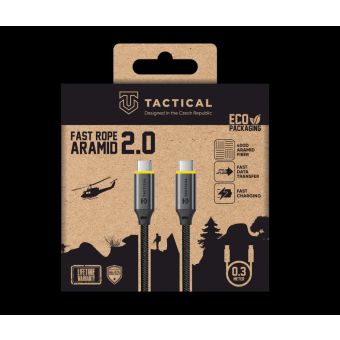 Tactical Fast Rope Aramid 2.0 USB-C/USB-C 30cm 100W šedý