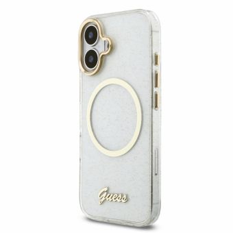 Obal Guess IML Glitter Script Strap MagSafe Apple iPhone 17 GUHMP17S5HTGSMSH transparentný