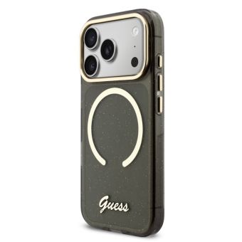 Obal Guess IML Glitter Script Strap MagSafe Apple iPhone 17 Pro Max GUHMP17X5HTGSMSK čierny