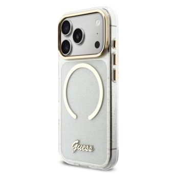 Obal Guess IML Glitter Script Strap MagSafe Apple iPhone 17 Pro Max GUHMP17X5HTGSMSH transparentný