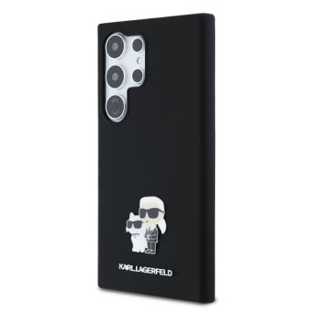 Obal Karl Lagerfeld Liquid Silicone Metal Karl and Choupette Samsung Galaxy S24 Ultra 5G S928 KLHCS24LSMHKCNPK čierny